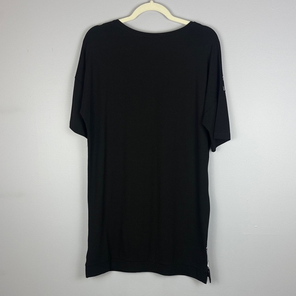 Tricotto Black Gray White Graphic Words Short Sleeve Oversized Tunic Dress - Picture 13 of 15